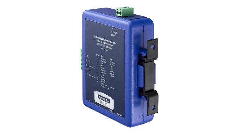 ULI-211CI -Triple Isolated RS-232/422/485 (Terminal Block) to Multi-mode Fiber Converter (ST Connectors) DIN Rail Mounted